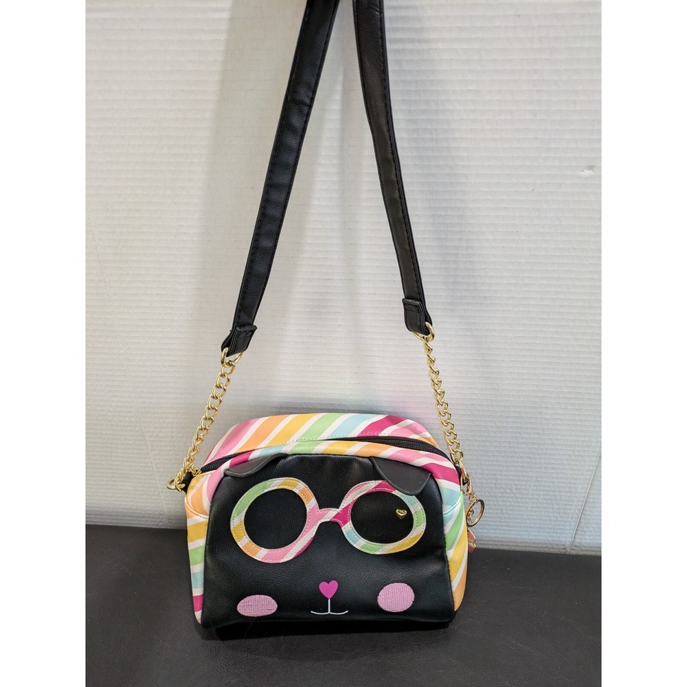 Betsey Johnson Luv Purse Crossbody Bag Kitty Sunglasses Cat Rainbow Chain Strap
